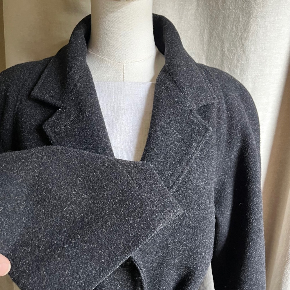 Sandro Charcoal Wool Belted Jacket Coat Y2K Minimalist Size 10 - Picture 7 of 8